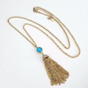 Lydell NYC Long Gold Tone Chain & Rhinestone Tassel Necklace